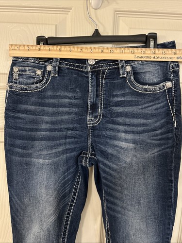 Pantalones de mezclilla Miss Me con curvas ajustados pedrería desgastados lentejuelas bolsillos brillantes 30 - Imagen 5 de 6