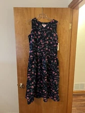 Sommerfield Studio Navy Blue Dress Vintage Caldor Floral Tulips NWT Medium 80s