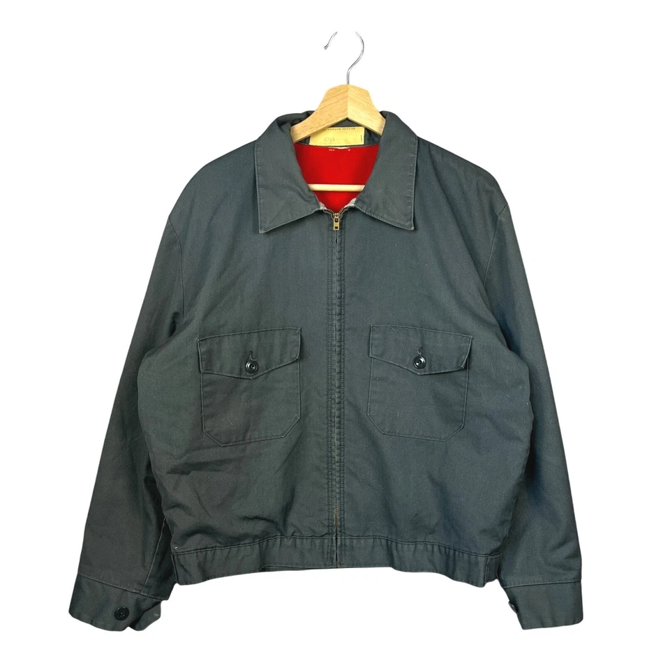 Chaqueta de Trabajo COG Años 80 De Colección Para Hombres L Gris Rojo Forrada Garra Cremallera Ropa de Trabajo Hecha en EE. UU. Foto 4 de 4