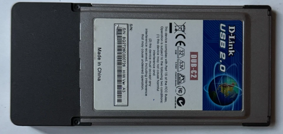 Adattatore D-Link USB 2.0 2 Porte CardBus PCMCIA (DUB-C2) per Notebook Vintage - Immagine 2 di 3