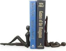 ZI11217 Contemporary 2 Piece Ladies Stretching Cast Iron Metal Art Bookend Set