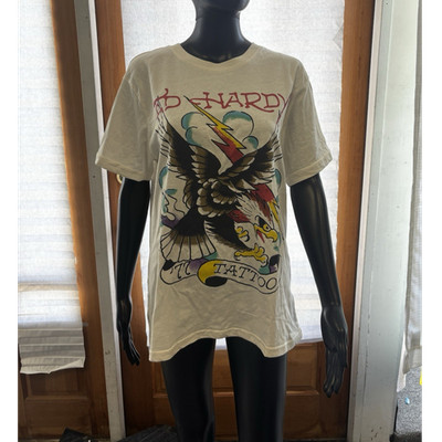 Ed Hardy Men's White Graphic Print Tattoo Eagle Short Sleeve T-Shirt Size M