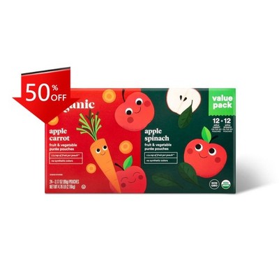 Organic Applesauce Pouches - Apple Carrot & Apple Spinach - 24ct