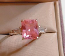 Real Sterling Silver, Ring, size 7 3/4, Pink Gemstone  CZ's C107 