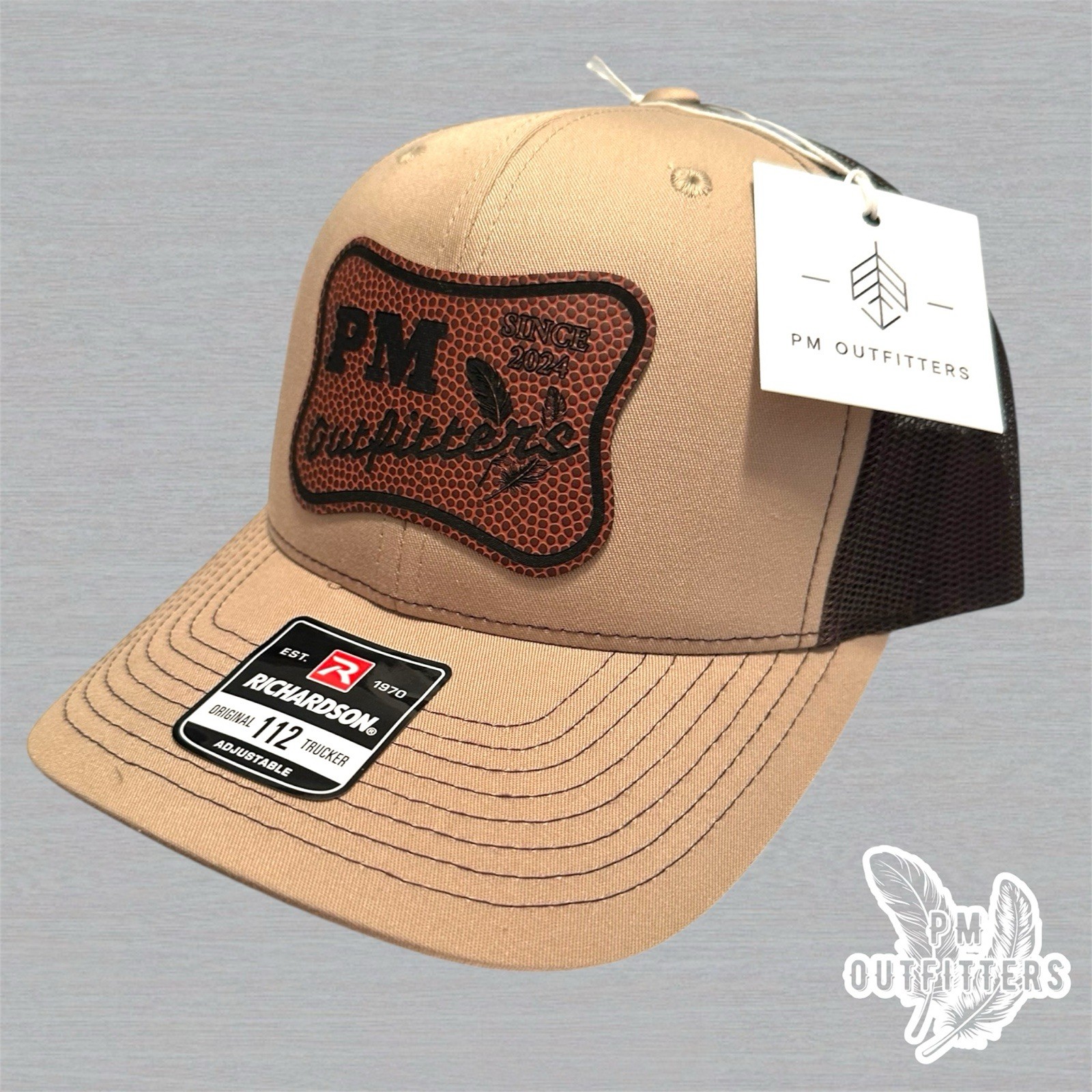 PM Outfitters Logo Football Texture Label Patch Richardson 112 Trucker Hat