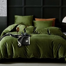 Olive Green Flannel Velvet Duvet Cover Queen Size Duvet Cover Bedding Sets, 3...
