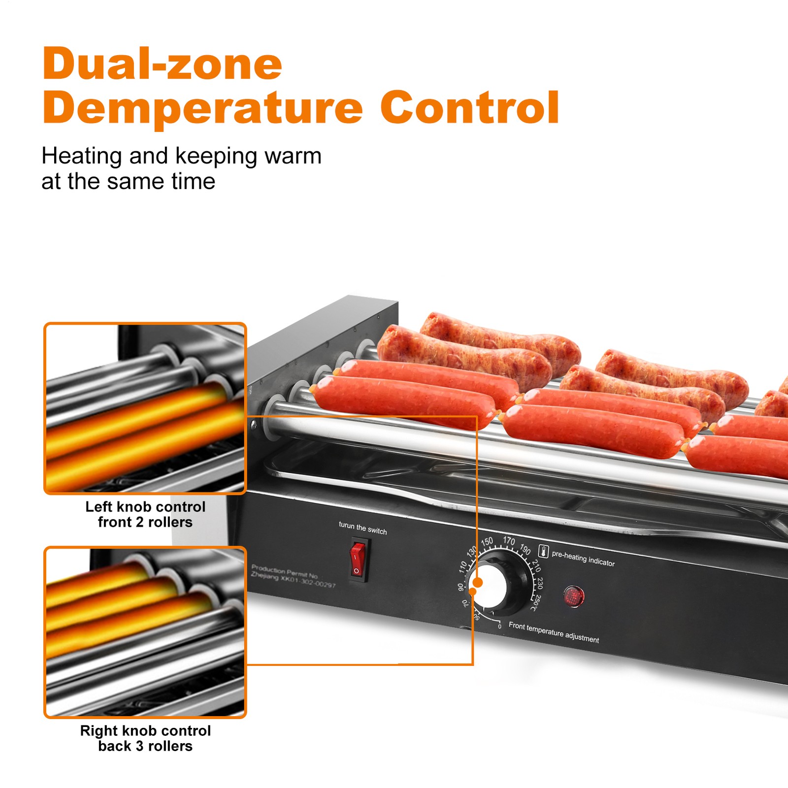 Commercial Electric 12 Hot Dog 5 Roller Grill Cooker Machine W/Bun Warmer 850W