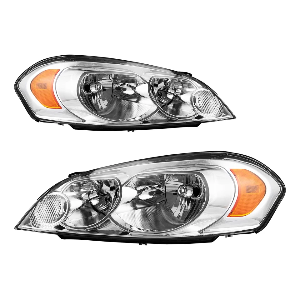 Par de faros para Chevrolet Impala 2006-2016 halógeno cromo ámbar reflector Foto 3 de 4