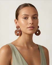 Handmade Wood & Gold Earrings – Modern Boho Minimalist Statement Style