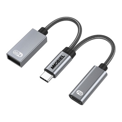 USB-C To USB Adapter OTG, 2 in 1 Splitter USB-C to USB-A and USB-C PD 60W