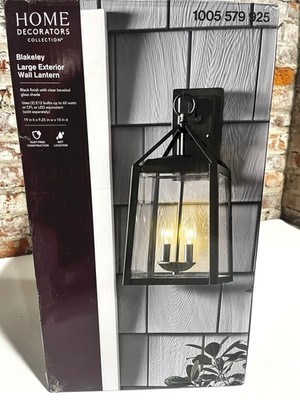 Home Decorators Blakeley 2-Light Black Outdoor Wall Lantern Beveled Glass SEALED