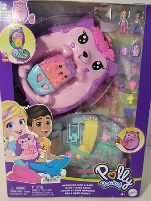 Polly Pocket Hedgehog Mom & Baby Compact Pet Themed Micro Polly W/Figures *New* 