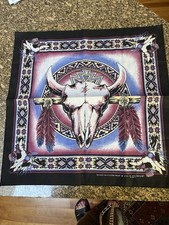 Vintage Bull with Horns Skeleton Black Bandana 50/50 like new Made in USA