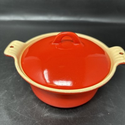 Griswold Red & Cream Enameled Cast Iron Covered Mini Dutch Oven Casserole Dish