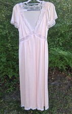 Vintage Peignoir Miss Elaine Peach Pink 100 Nylon Robe Nightgown Sz L Lace USA