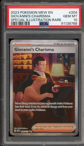 Pokemon Giovanni's Charisma 151 MEW EN Special Illustration Rare #204 PSA 10