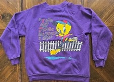 Vintage 90s Looney Tunes Sweatshirt Youth Large Tweety Taz Sylvester Daffy