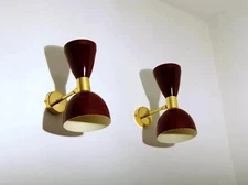 Light 1950's Mid Century Brass Italian Diabolo Wall Sconce Light Fixture 2 Bul