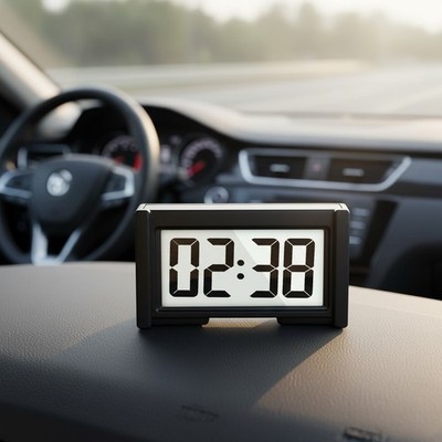 2PCS Small Digital Clock, Vehicle Adhesive Clock with Jumbo LCD Time & Day Di...