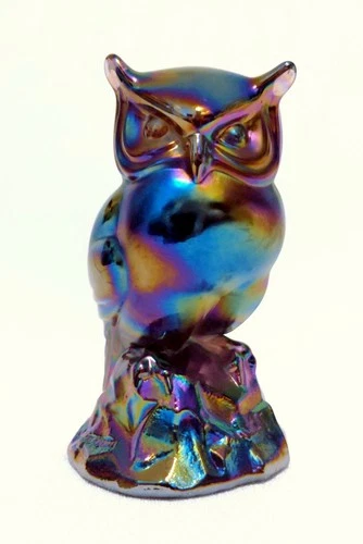 Fenton Glass ~ Owl Figurine ~ Amethyst and Irridescent ~ Carnival Glass