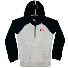 Under Armour Boy  s Gray  Black Quarter Zip Pullover Hooded Sweatshirt