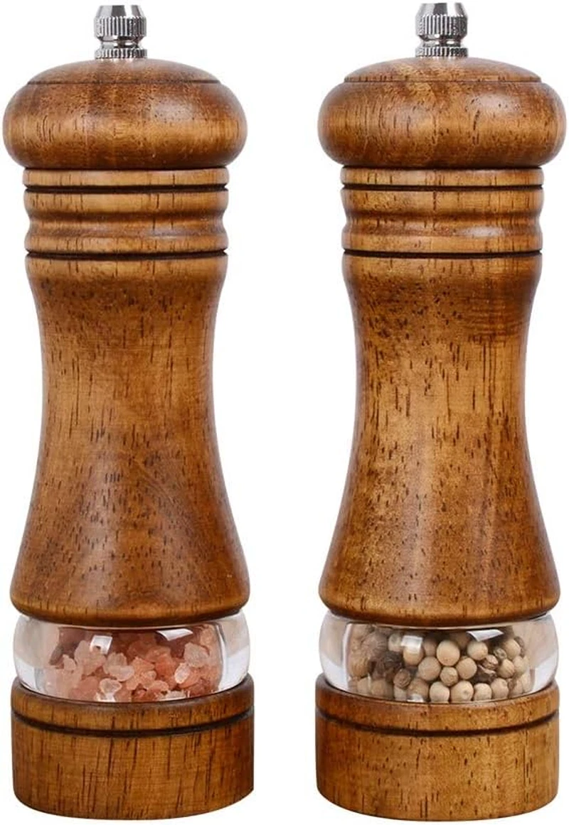 Haomacro Wood Salt and Pepper Grinder Mills Set, Classic Manual Pepper Grinder S