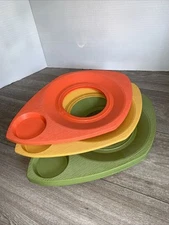 VTG Set 6 Plastic Picnic Trays Maid Paper Plate Cup Holders Camping Flaw-Pic #8