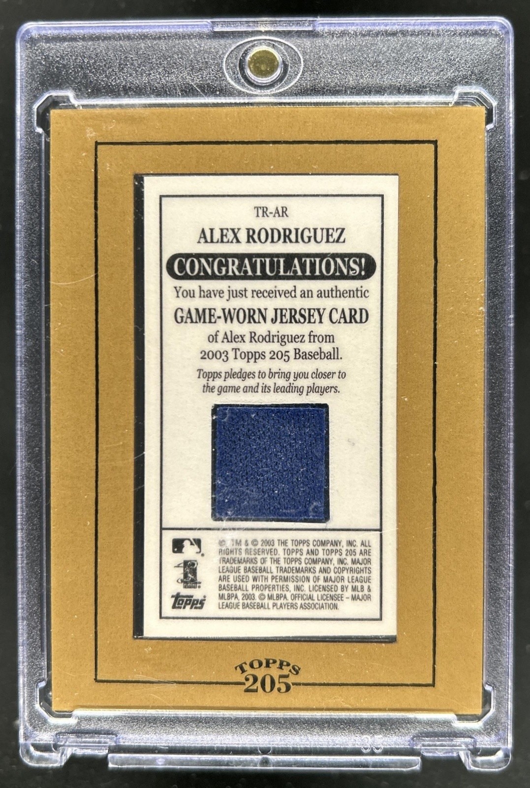 2003 Topps 205 Alex Rodriguez Framed Relic Game Used Jersey #TR-AR Yankees view 2