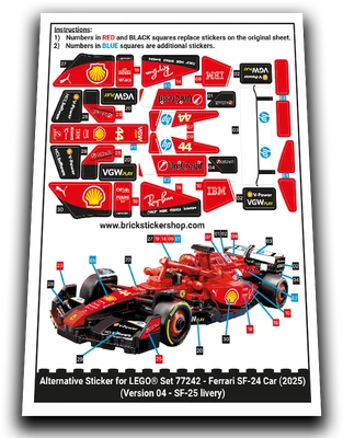 BRICKSTICKERSHOP Pegatina Alternativa para Set 77242 - Coche Ferrari SF-24 (Versión 4)