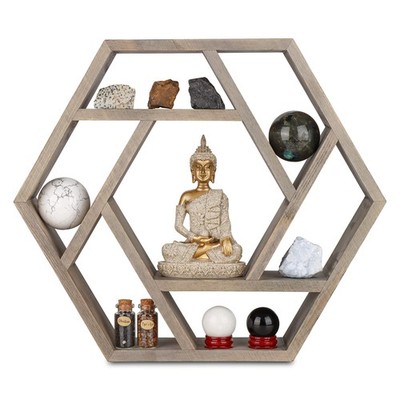Crystal Display Shelf for Healing Stones and Zen, Essential Oil Shelf for Cha...