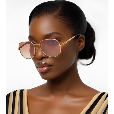 Fashion Eyewear Retro Vintage Womens Sunglasses UV Protect Gold Brown Lens 2026