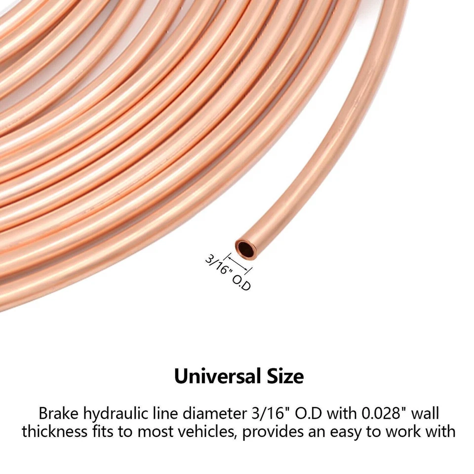 2 x Copper Nickel Brake Line Tubing Kit 3/16 OD 25 FT Coil Roll All Size Fitting - Image 3 of 4
