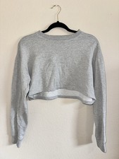 M Crewneck Sweatshirt Gray Solid Cropped Long Sleeve Cotton Blend Knit 6