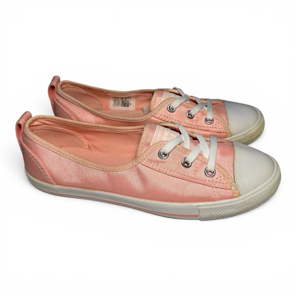 CONVERSE Ballet Pink Satin + White Flats Sneakers Size US 7 #39067