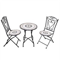 Bistro Set Mosaic Tile Folding Table 2pcs Chairs Outdoor Garden Furniture Metal
