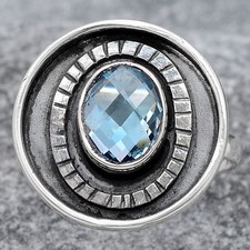 Faceted Natural Sky Blue Topaz 925 Sterling Silver Ring s.8 Jewelry R-1080