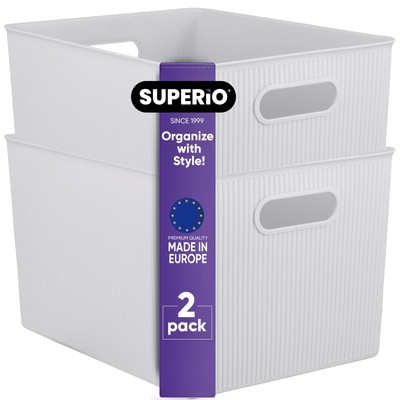 Ribbed Collection - Decorative Plastic Open Home Storage Bins Organizer Baske...