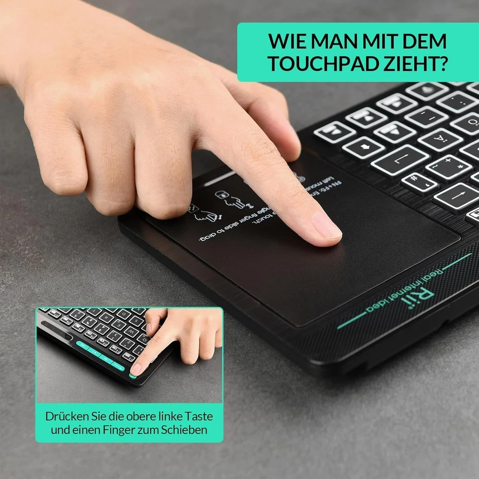 Bluetooth 5.0 Tastatur mit Trackpad | 2-LED-Beleuchtung | Deutsches Layout - Bild 2 von 4