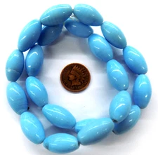 Early style Robins Egg Blue Oval African Trade Beads Strand T2326