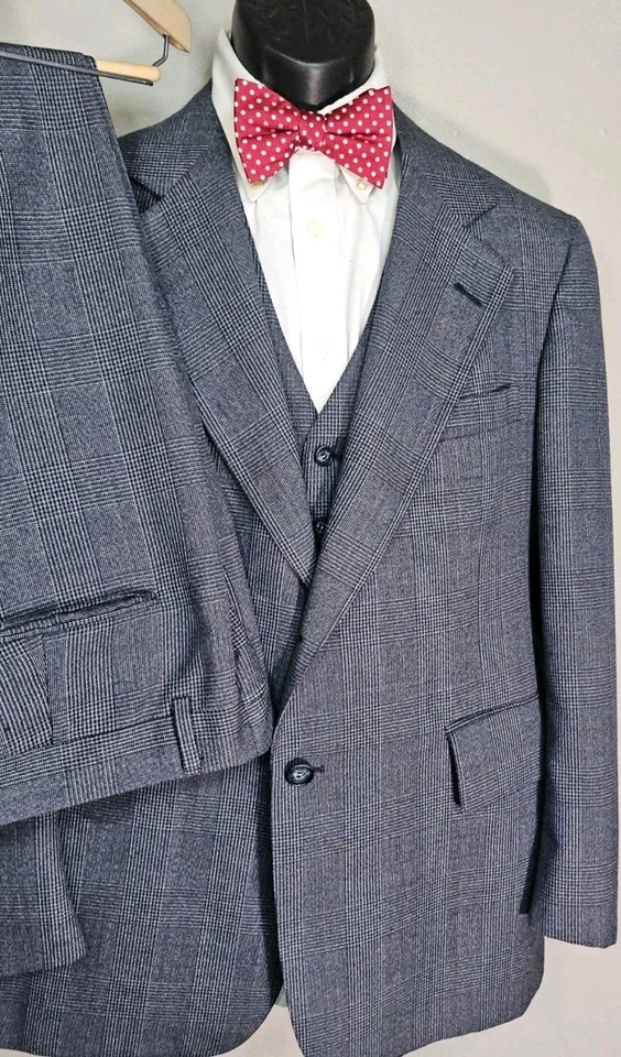 Traje de 3 piezas de lana azul Werdenberg 39R, 34x27 + corbata nueva con etiquetas años 60/70 Union Made 🇺🇸 Foto 3 de 4