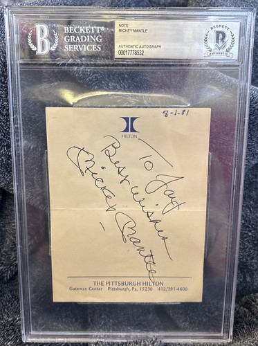 Mickey Mantle Autographed Hilton Note "To Jay, Best Wishes" (BAS Encapsulated) - Picture 1 of 6