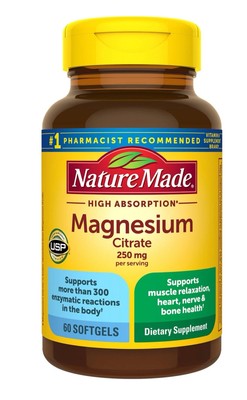 Nature Made Magnesium Citrate 250 mg 60 Softgels Heart Nerve Bone Support 11/26