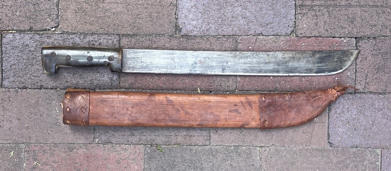 Antique No. 22 Green Horn Handle Machete & Mexican Scabbard / Anvil Mark