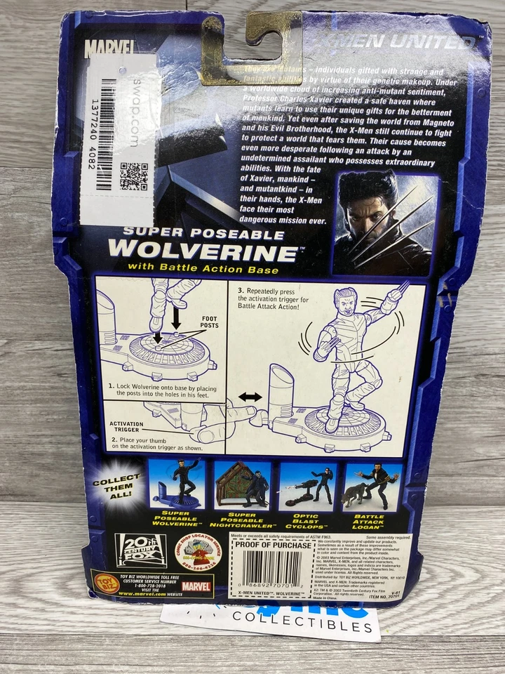 Wolverine X-2 Toy Biz X-Men United Super Posable con Base de Acción de Batalla 2003 Nuevo de Lote Antiguo Foto 3 de 3