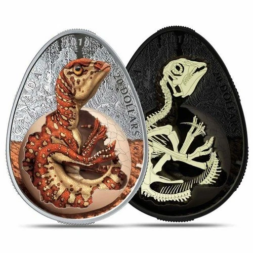 Canada – 2019 Glow in the Dark Egg-Shaped 'Hadrosaur Dinosaur' 1 oz. Siver Coin