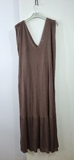 Image of Brown Crinkle Maxi Dress Sleeveless V Neck Tiered Stretchy Lined Long Sun Dress