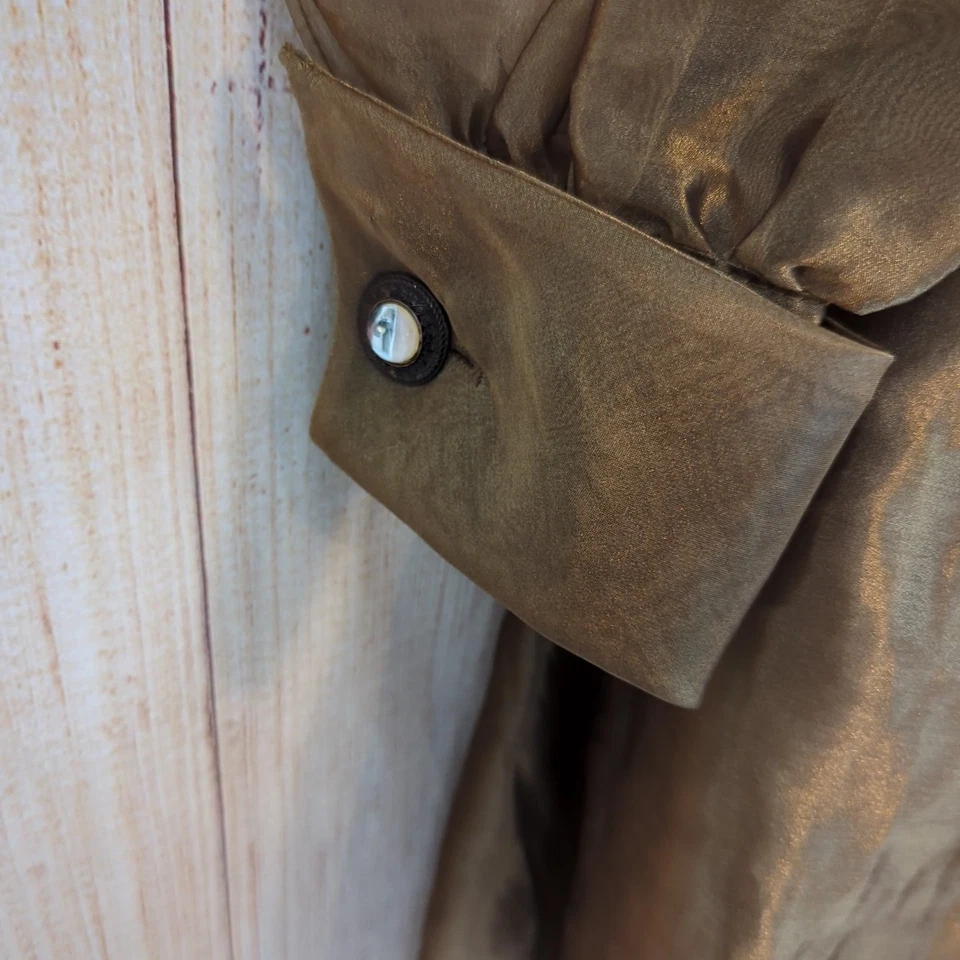 Vestido de festa vintage anos 80 BEAU David cetim bronze dourado organza com cinto/arco tamanho 4  - Imagem 3 de 4