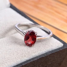 Natural Garnet Ring Delicate Stacking Dainty Minimalist 925 Sterling Silver Boho