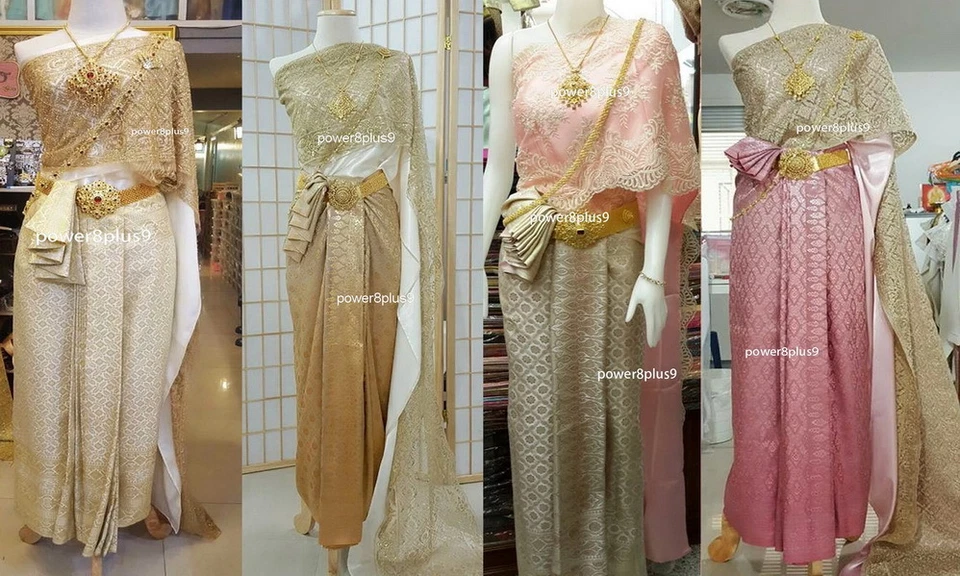  Vestido de novia tailandés vintage JeebNaNang falda faja encaje un hombro cena de gala  Foto 2 de 4