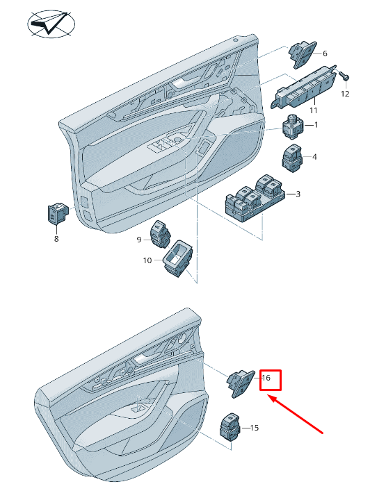 Interrupteur de verrouillage central gauche pour Audi A6 4A C8, 4K0962107BNV6